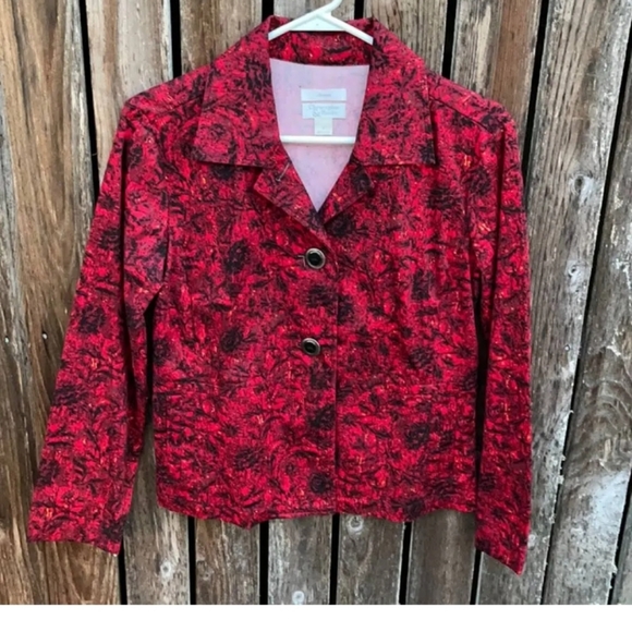 Ladies Christopher & Banks Jacket Small. Button W/Pockets, Stretch, Red & Black - Picture 1 of 7